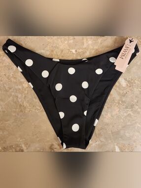 M XL VS Swim Brazilian Bikini Bottom Black Polka Dot